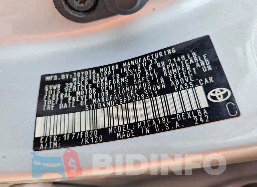5YFB4MDE8PP008311 Photo# 12