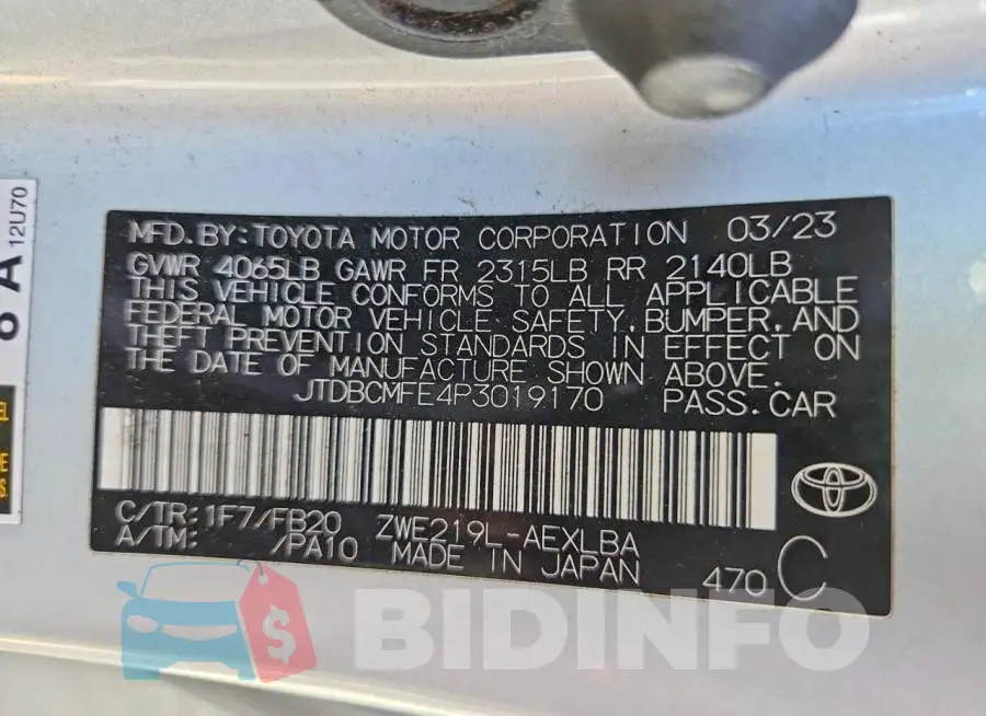 JTDBCMFE4P3019170 Photo# 12