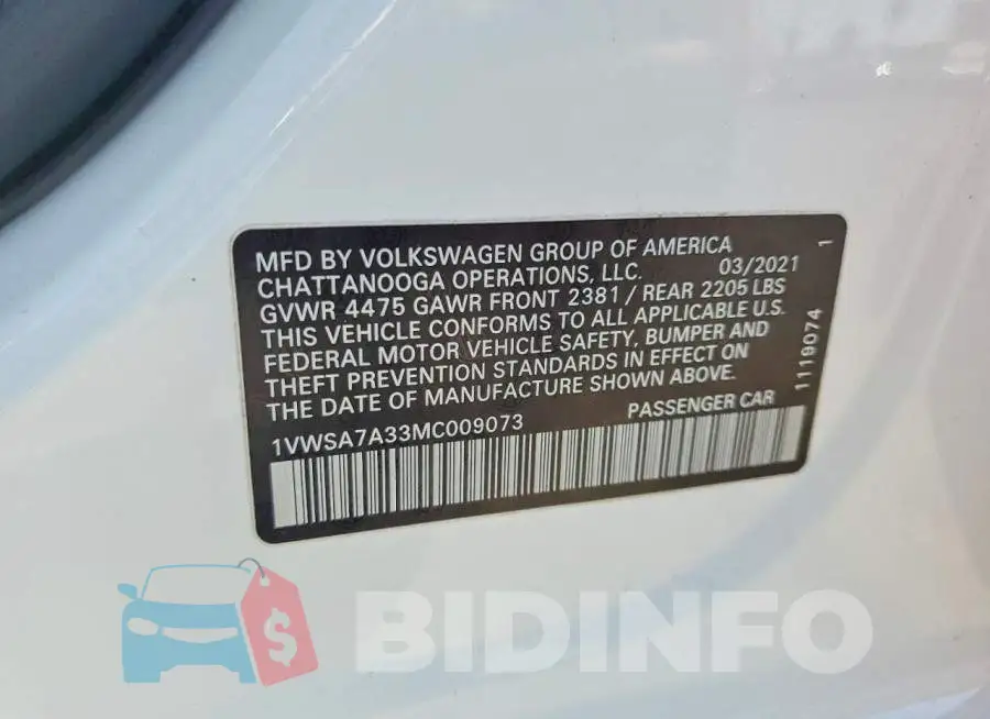1VWSA7A33MC009073 Photo# 12