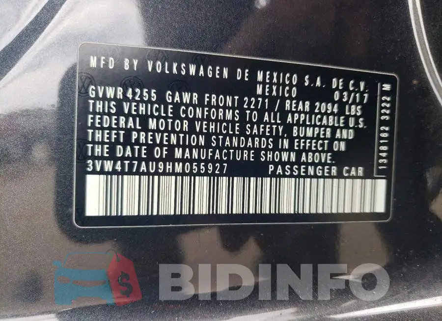 3VW4T7AU9HM055927 Photo# 13