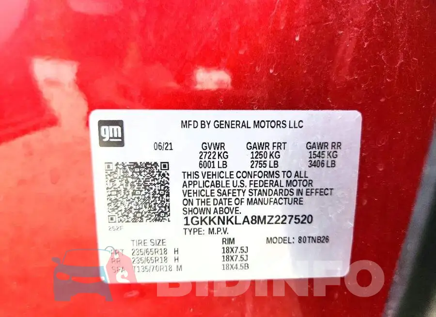 1GKKNKLA8MZ227520 Photo# 13