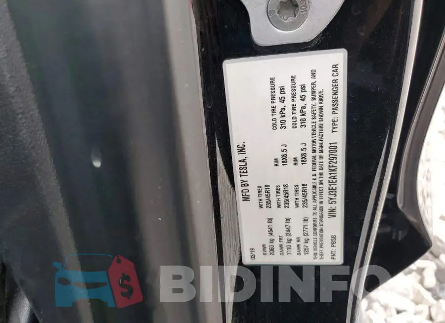 5YJ3E1EA1KF297001 Photo# 12