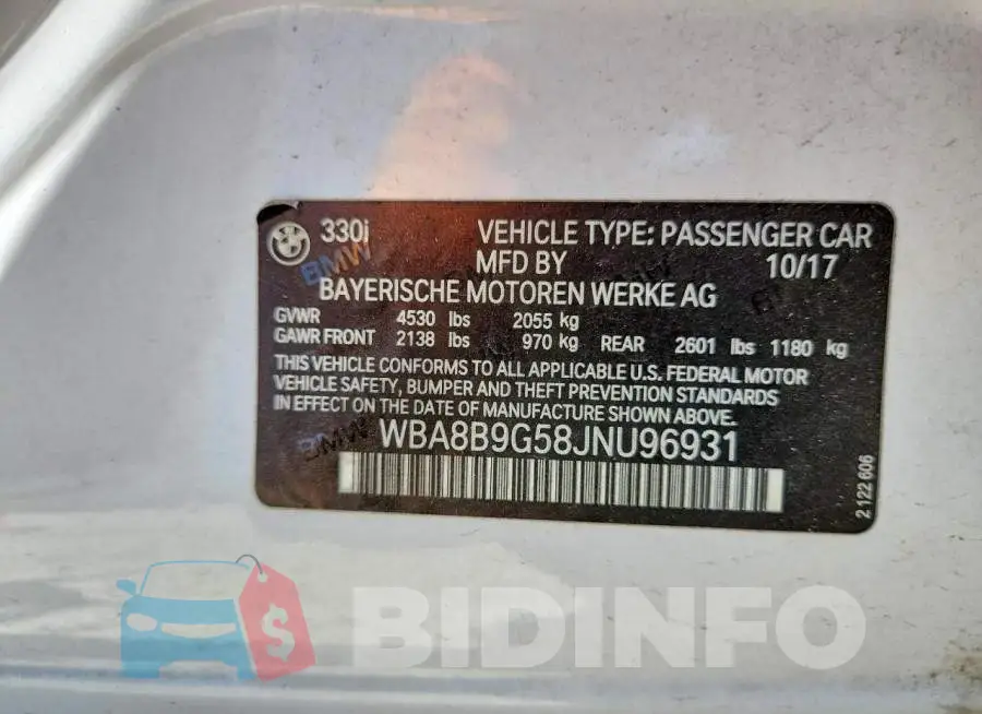 WBA8B9G58JNU96931 Photo# 12