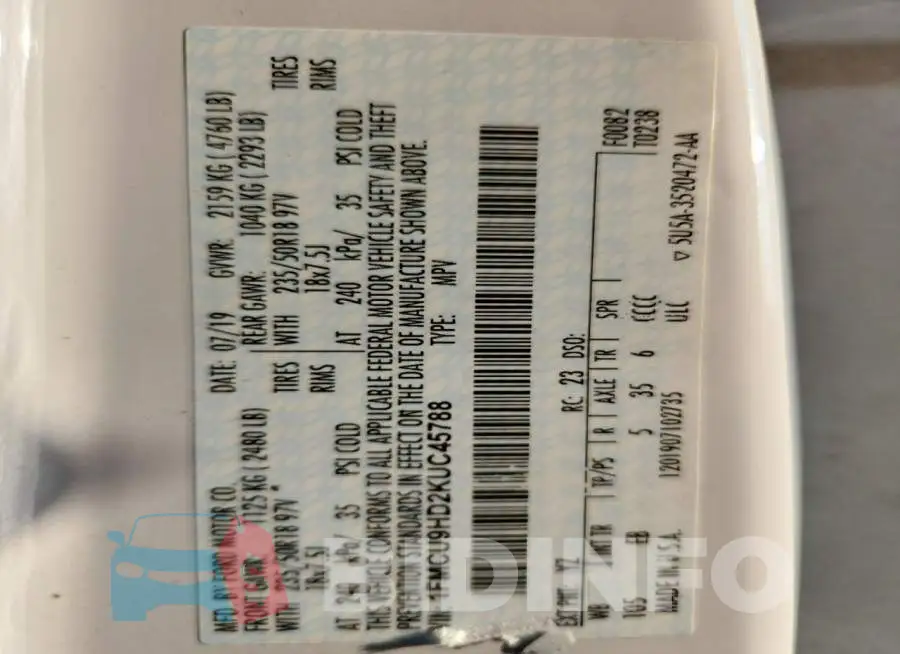 1FMCU9HD2KUC45788 Photo# 13