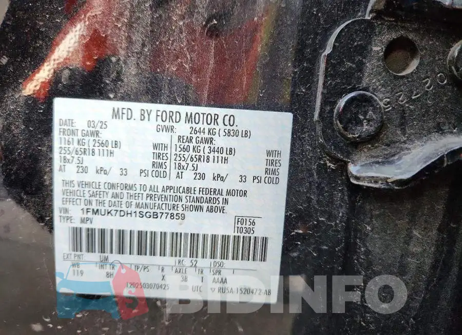 1FMUK7DH1SGB77859 Photo# 14