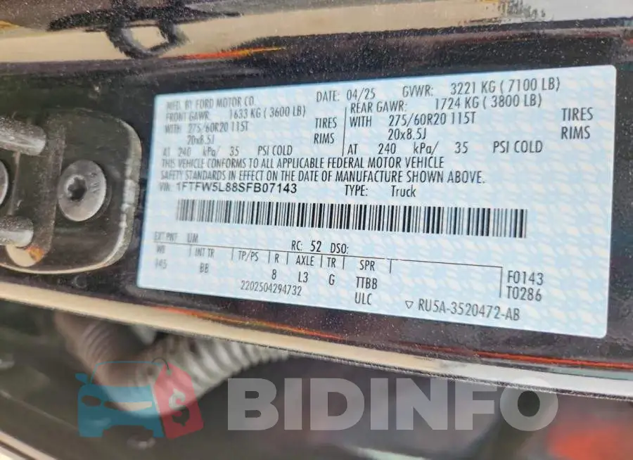 1FTFW5L88SFB07143 Photo# 12
