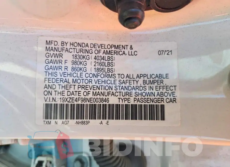 19XZE4F98NE003846 Photo# 12