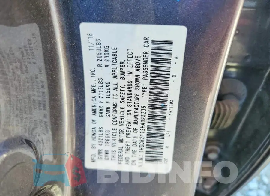 1HGCR2F72HA095235 Photo# 12