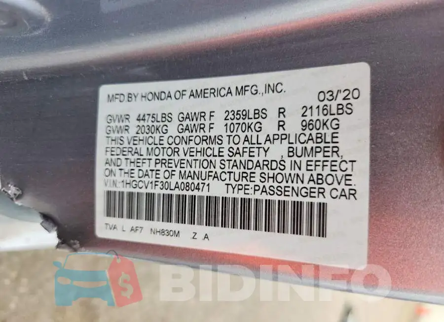 1HGCV1F30LA080471 Photo# 12
