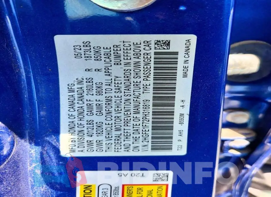 2HGFE1F72PH316819 Photo# 12