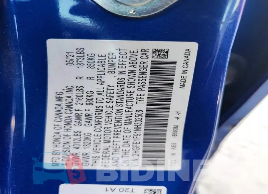 2HGFE1F91NH302506 Photo# 12