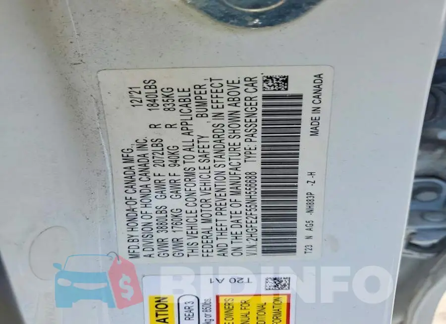 2HGFE2F55NH556688 Photo# 13
