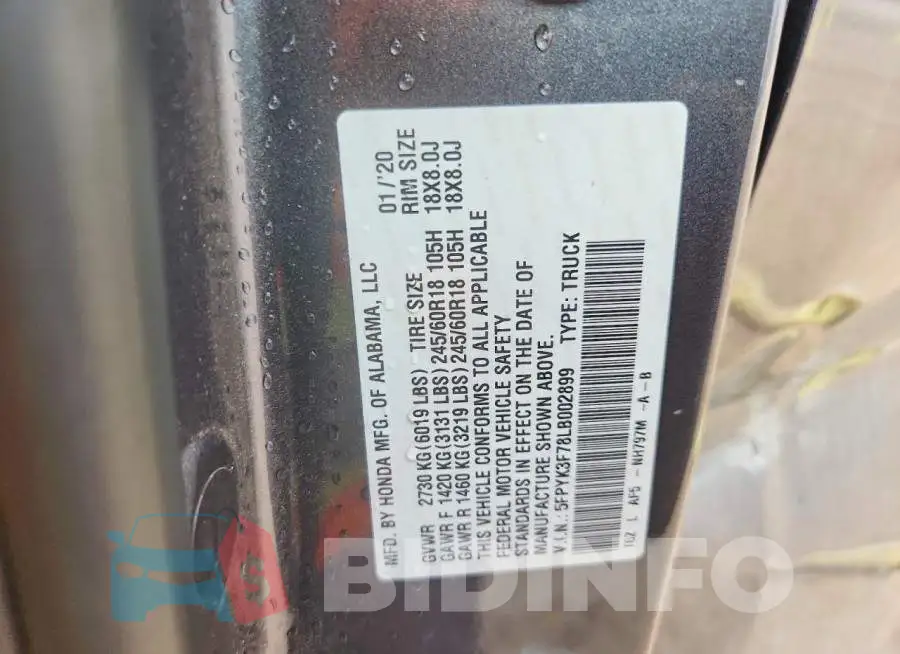 5FPYK3F78LB002899 Photo# 12