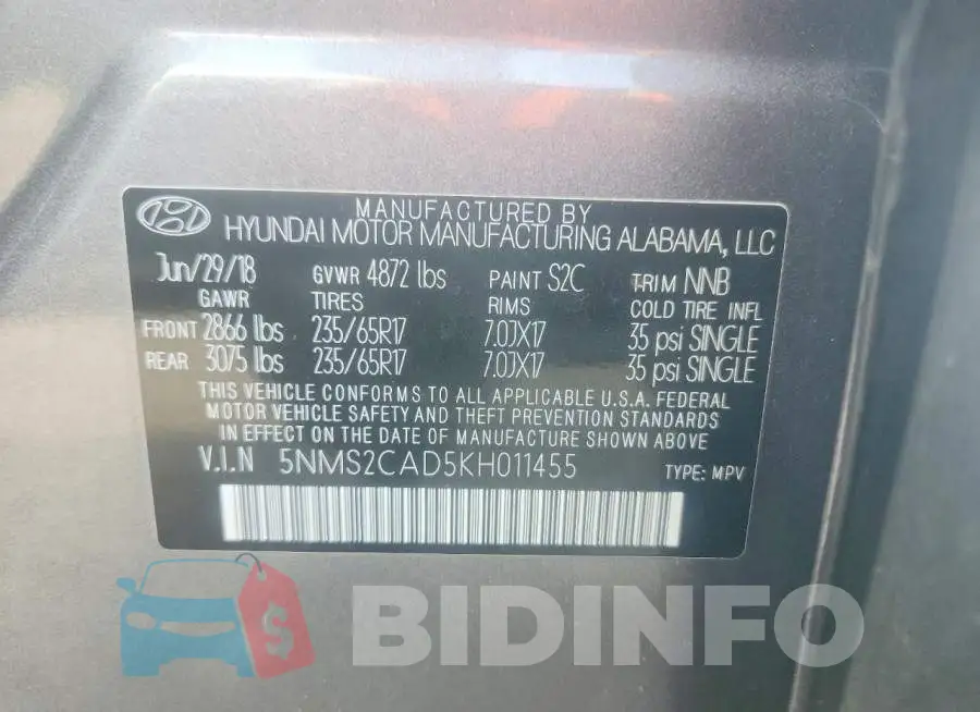 5NMS2CAD5KH011455 Photo# 13