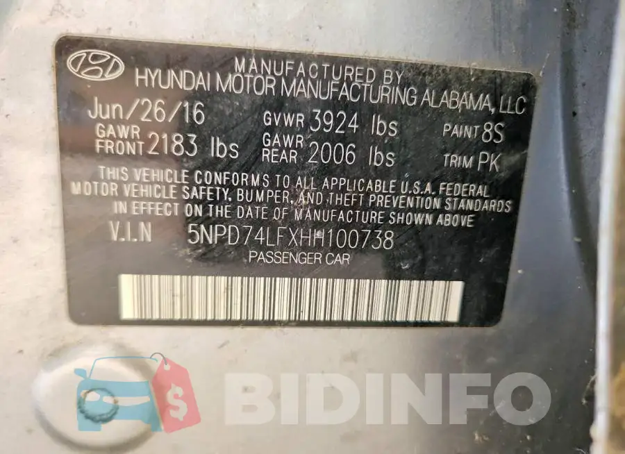 5NPD74LFXHH100738 Photo# 12