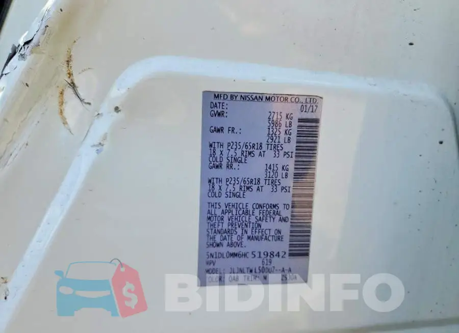 5N1DL0MM6HC519842 Photo# 13