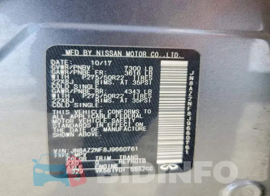 JN8AZ2NF8J9660761 Photo# 13