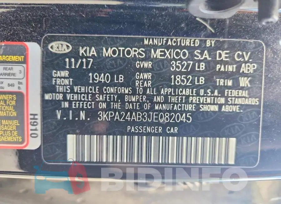 3KPA24AB3JE082045 Photo# 12