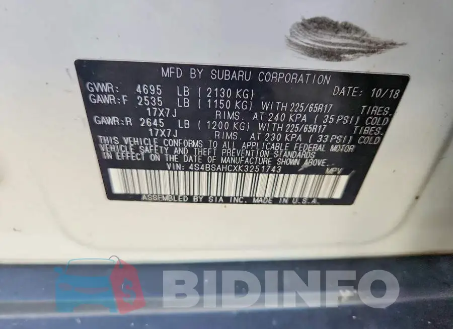 4S4BSAHCXK3251743 Photo# 13