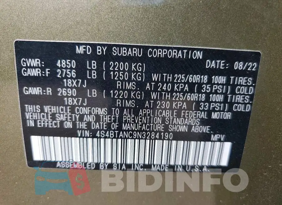 4S4BTANC9N3284190 Photo# 14