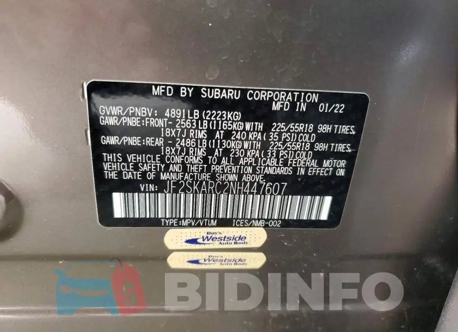 JF2SKARC2NH447607 Photo# 14