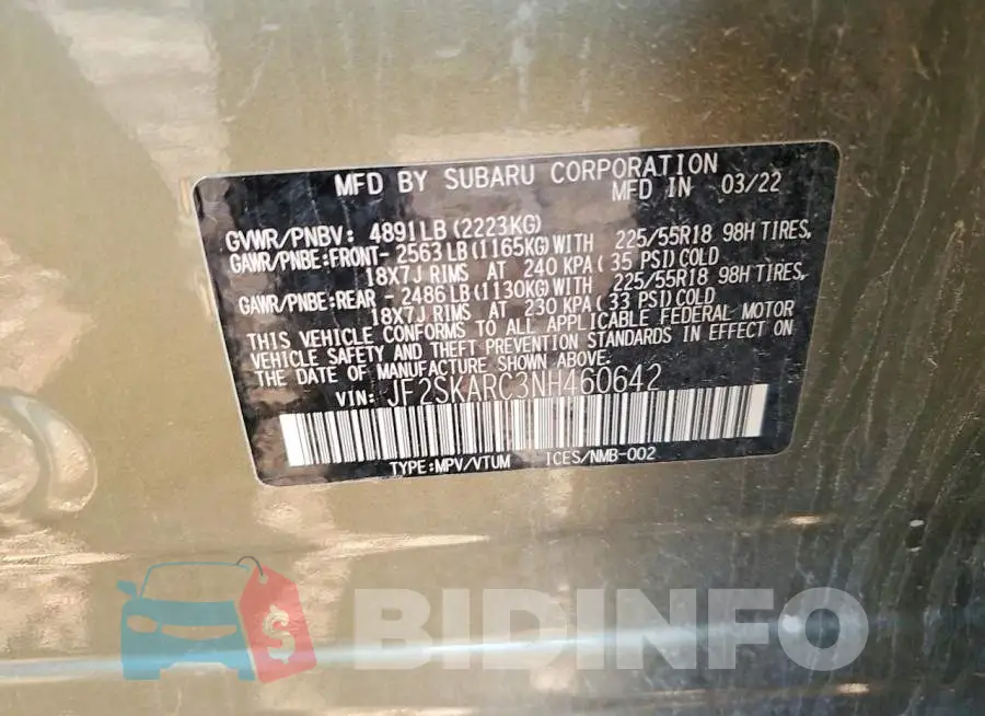 JF2SKARC3NH460642 Photo# 13