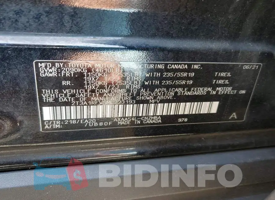 2T3A1RFV5MC223193 Photo# 13