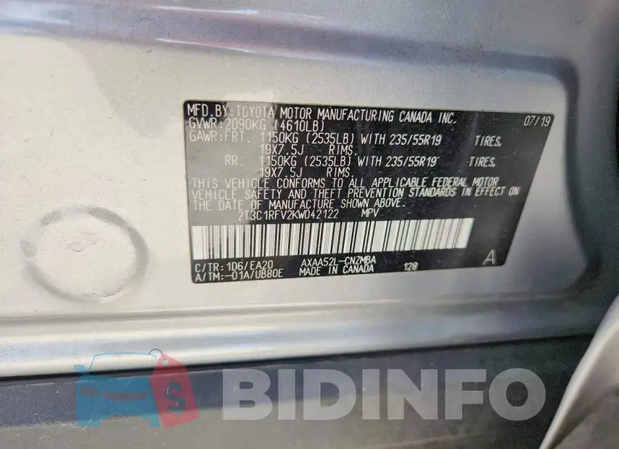 2T3C1RFV2KW042122 Photo# 13