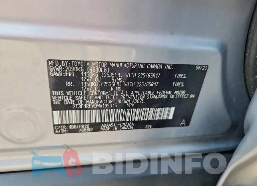 2T3F1RFV9MW195015 Photo# 14