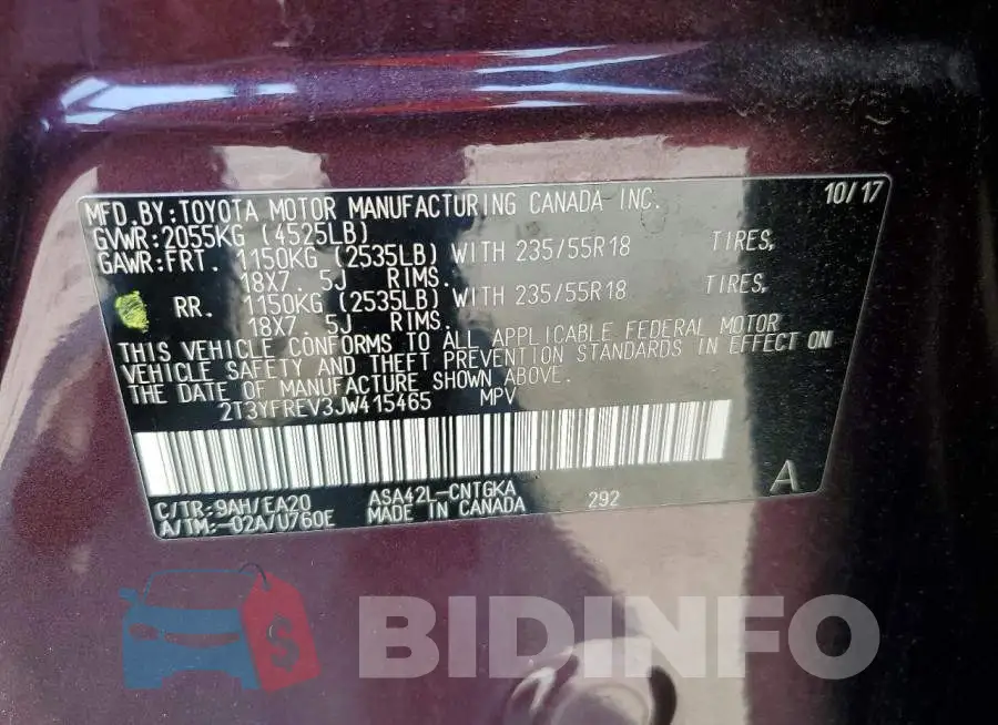 2T3YFREV3JW415465 Photo# 13