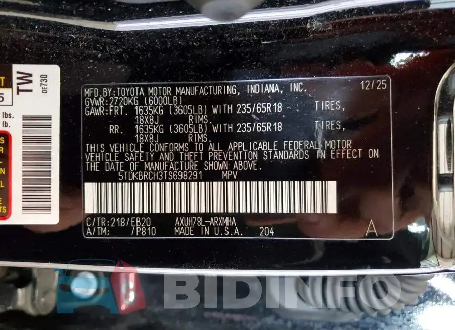 5TDKBRCH3TS698291 Photo# 13