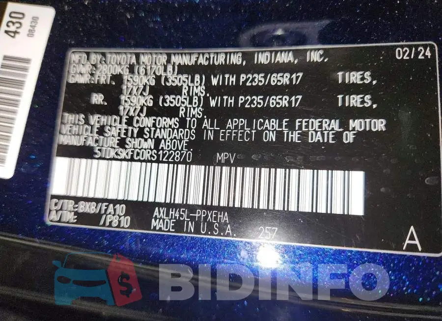 5TDKSKFC0RS122870 Photo# 13