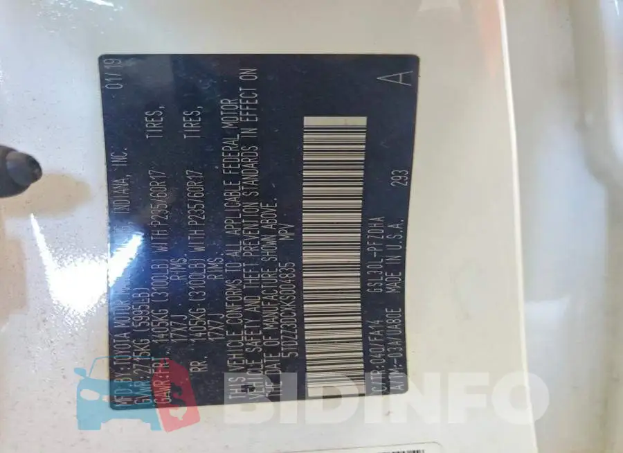 5TDZZ3DCXKS004835 Photo# 13
