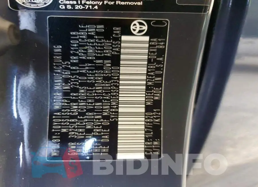5YFB4MDE9SP334000 Photo# 12