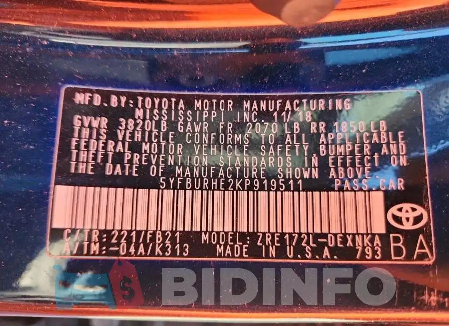 5YFBURHE2KP919511 Photo# 12
