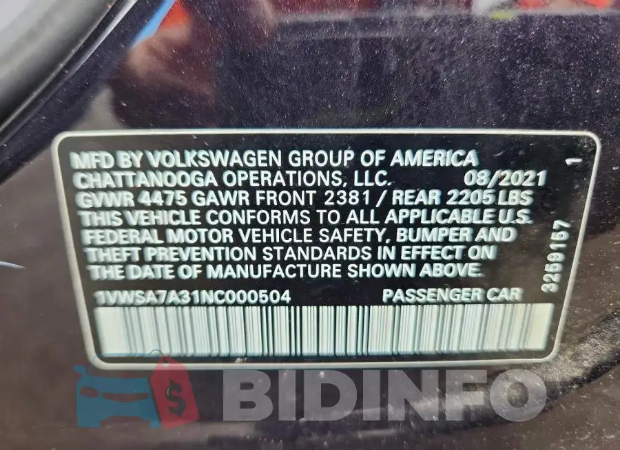 1VWSA7A31NC000504 Photo# 12