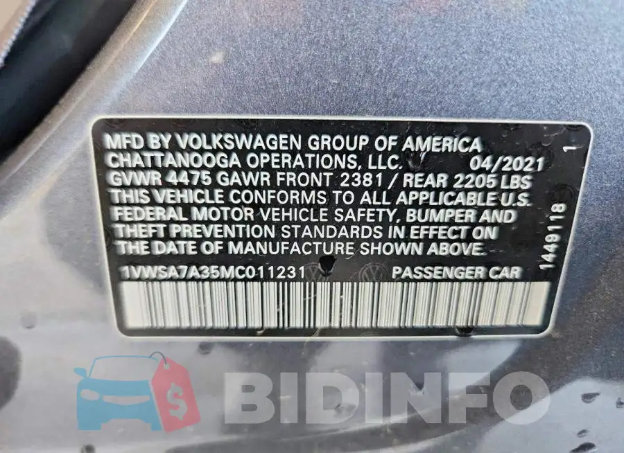 1VWSA7A35MC011231 Photo# 12