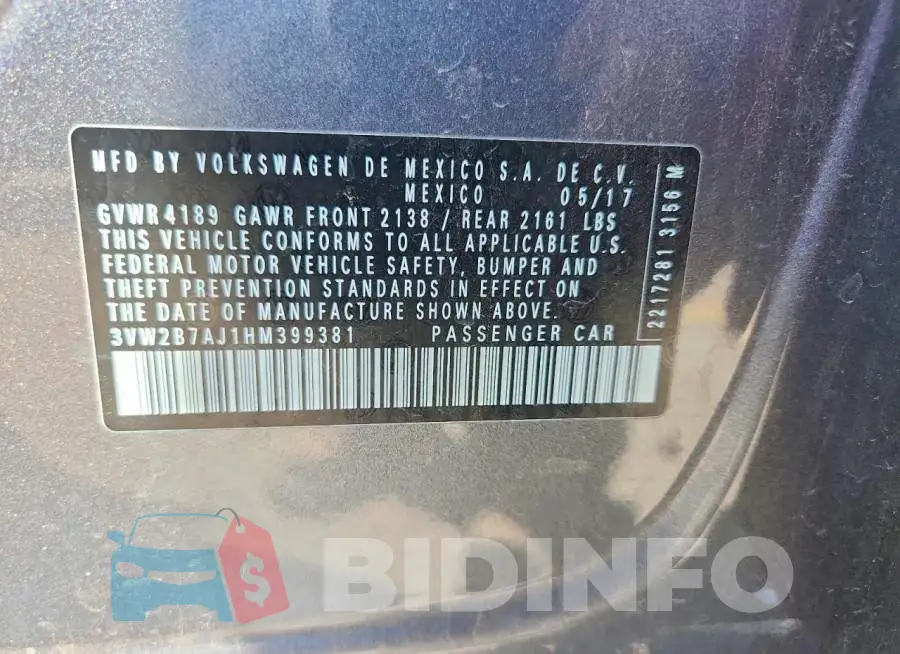 3VW2B7AJ1HM399381 Photo# 12