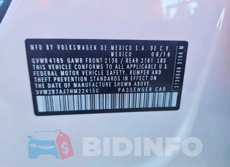 3VW2B7AJ7HM224150 Photo# 13