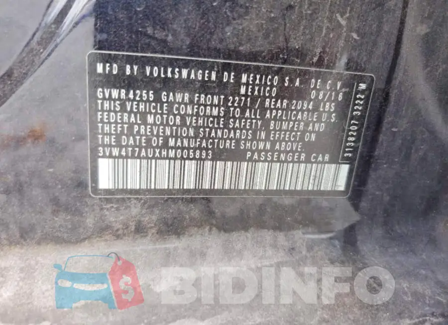 3VW4T7AUXHM005893 Photo# 12