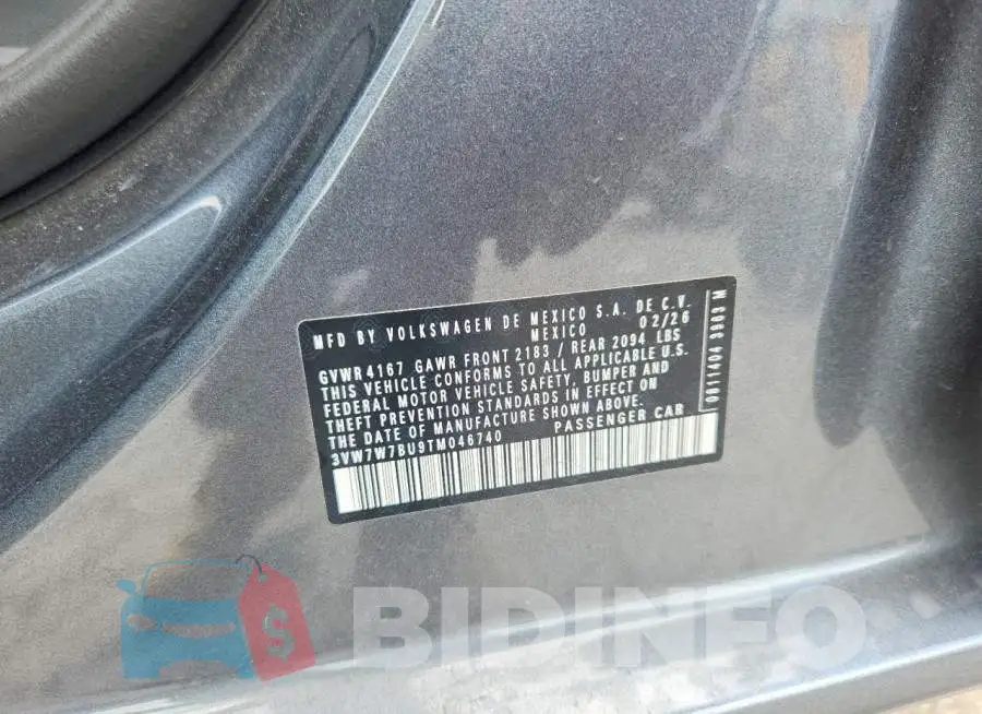 3VW7W7BU9TM046740 Photo# 12