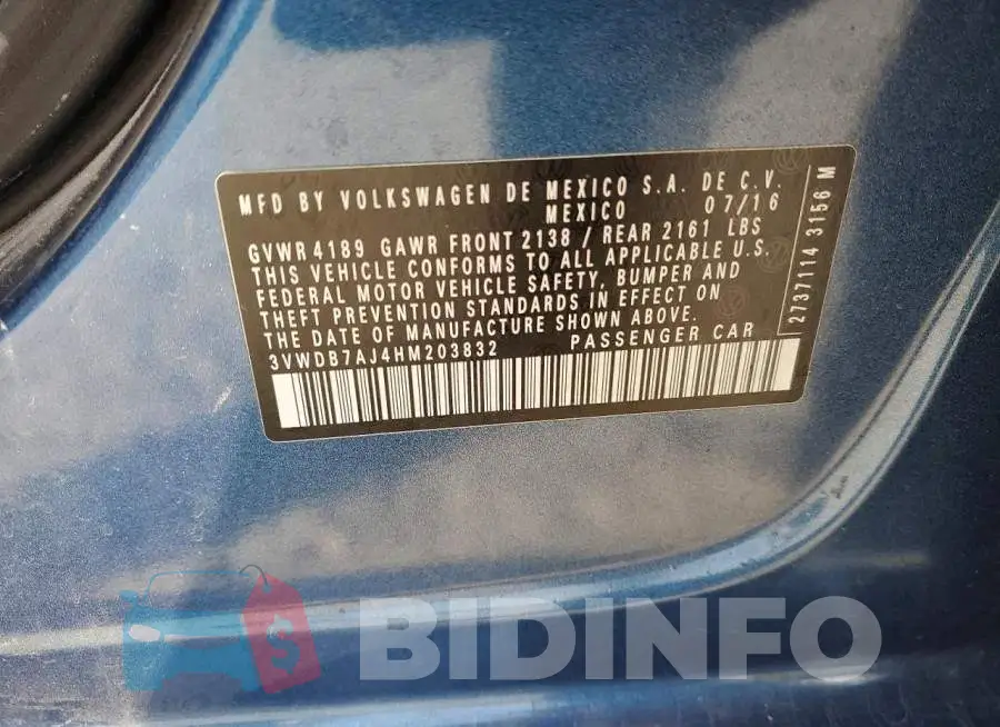3VWDB7AJ4HM203832 Photo# 12