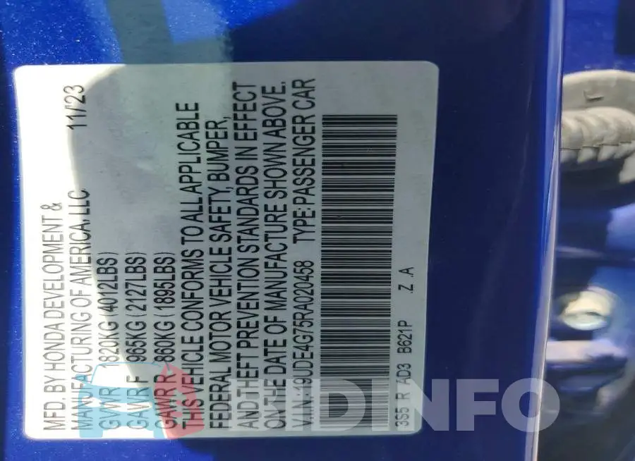 19UDE4G75RA020458 Photo# 12
