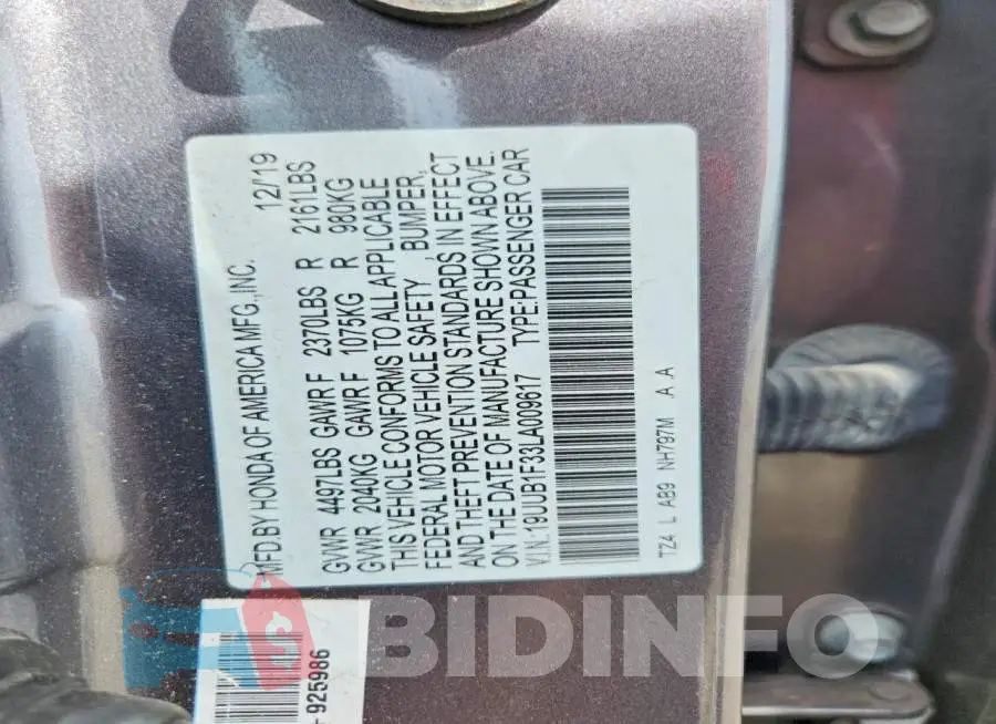 19UUB1F33LA009617 Photo# 12