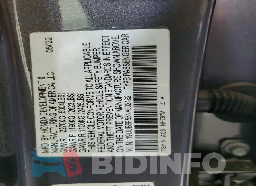 19UUB6F55NA002492 Photo# 12