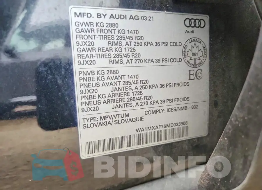 WA1MXAF76MD033908 Photo# 13
