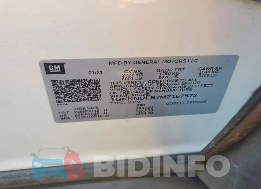 1GKKNULS7MZ167573 Photo# 13