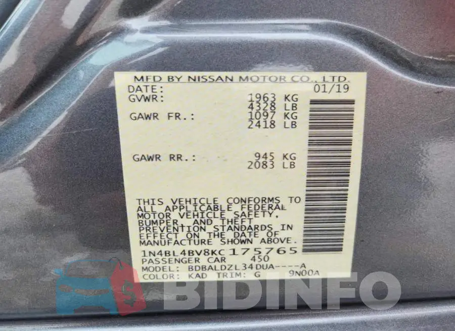 1N4BL4BV8KC175765 Photo# 12