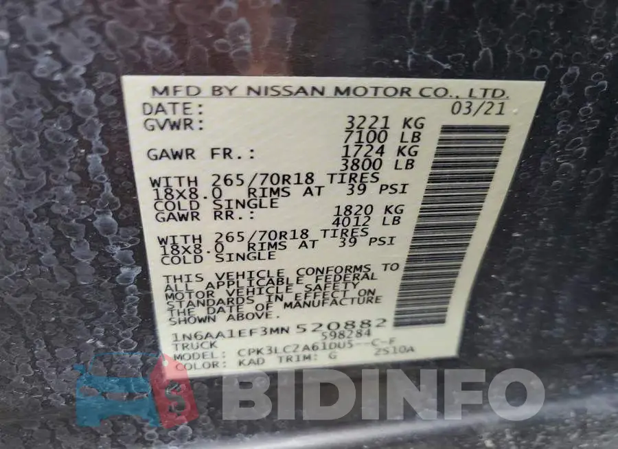 1N6AA1EF3MN520882 Photo# 12