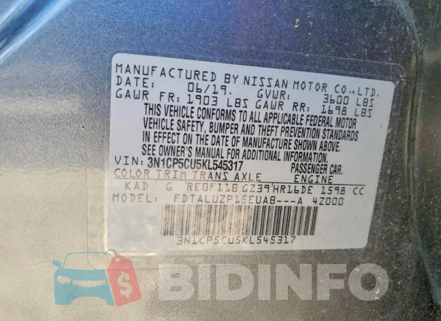 3N1CP5CU5KL545317 Photo# 13